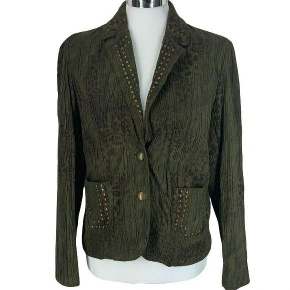 Reba Olive Green animal print Size Small Fitted Jacket blazer